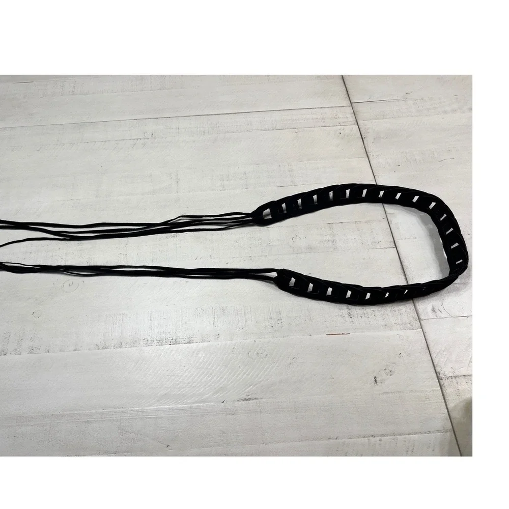 Vintage Hippie Boho Suede Link Belt Black Fringe Festival Belt - Picture 2 of 5